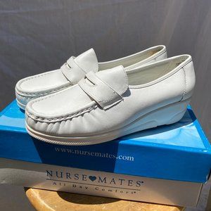NURSE MATES White Heeled Pennie Leather Loafers Slip-on Shoes Oxford
